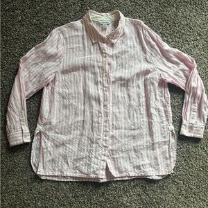 Tommy Bahama 100% Linen Women’s Large Pink & White Striped Button-Up Shirt